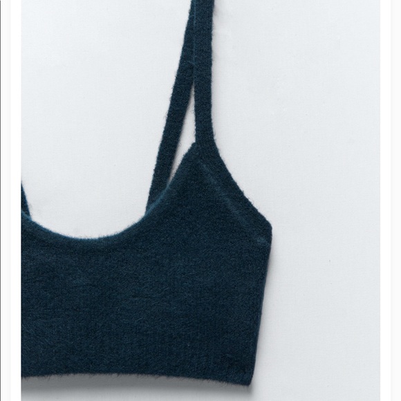 NWT Zara Fuzzy Navy Blue Soft Texture Cropped Top π - Picture 9 of 9